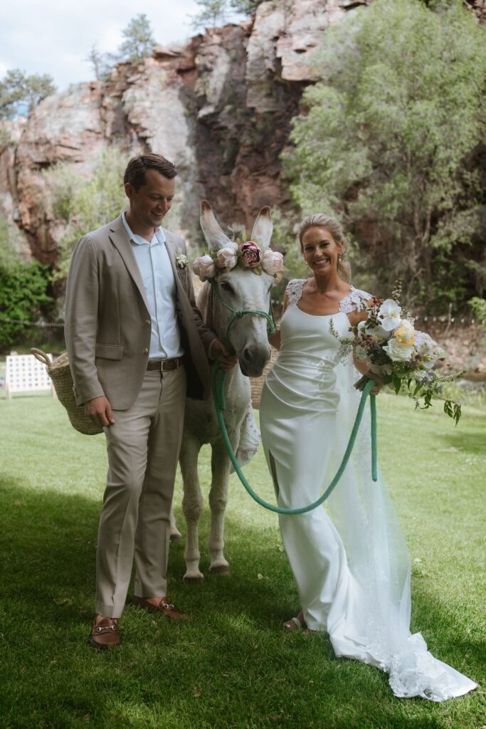 couple with beverage burro lyons farmette wedding